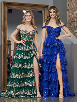 Royal Blue Princess A Line Off the Shoulder Corset Prom Dress with Lace Ruffles – Prom Dress by KissProm | Available at KissProm