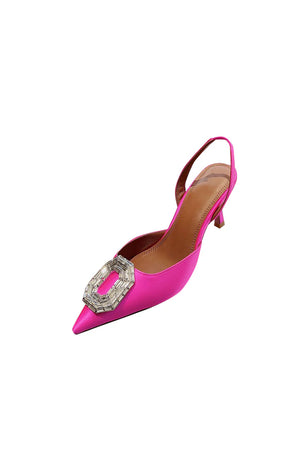 Royal Blue Satin Buckled Mid Heel Stiletto Sandals - KissProm