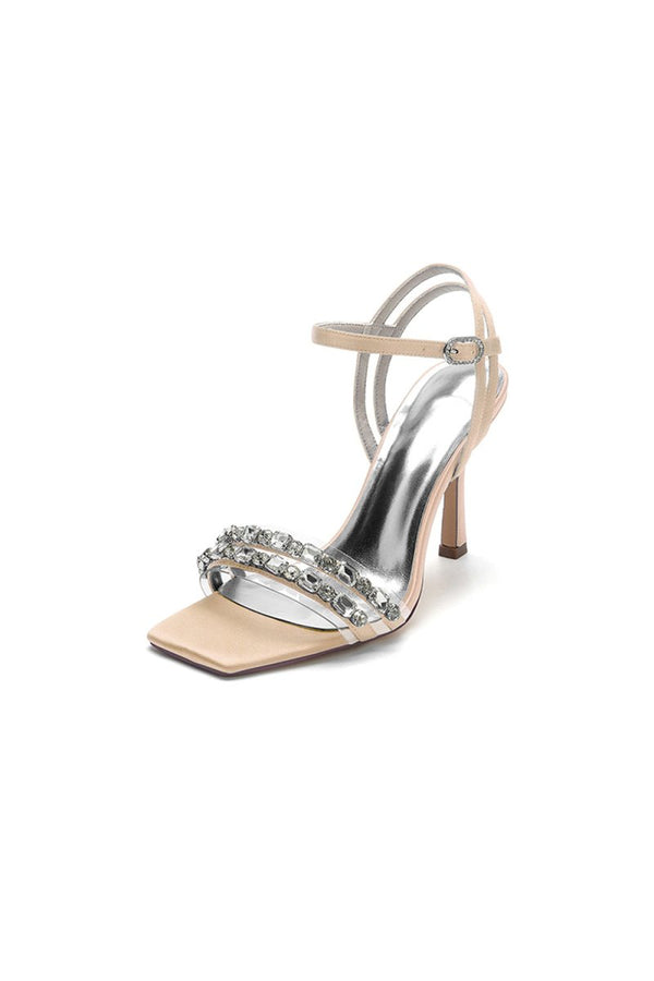 Royal Blue Satin Heels with Double Crystal Straps - KissProm