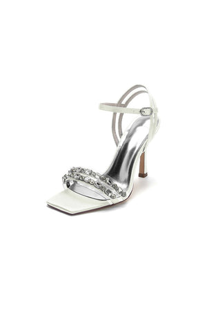 Royal Blue Satin Heels with Double Crystal Straps - KissProm