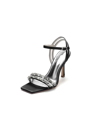 Royal Blue Satin Heels with Double Crystal Straps - KissProm
