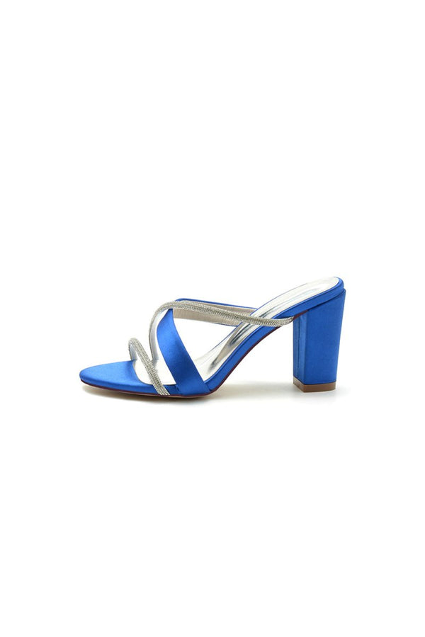 Royal Blue Satin High - Heeled Sandals - KissProm