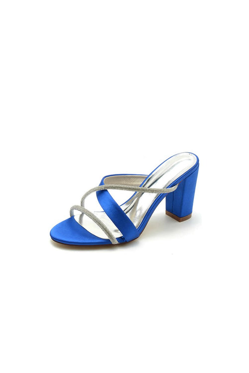 Royal Blue Satin High - Heeled Sandals - KissProm