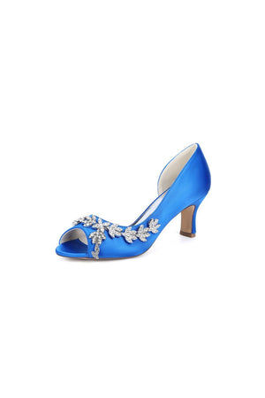 Royal Blue Satin High Heels with Intricate Silver Ornaments 36862 - 2A - KissProm