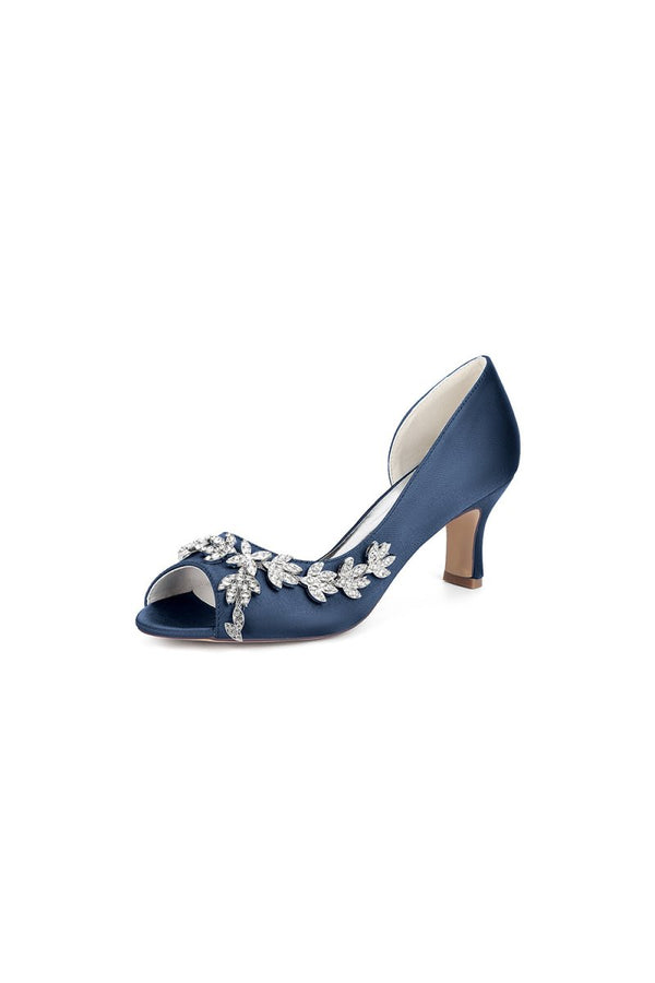 Royal Blue Satin High Heels with Intricate Silver Ornaments 36862 - 2A - KissProm