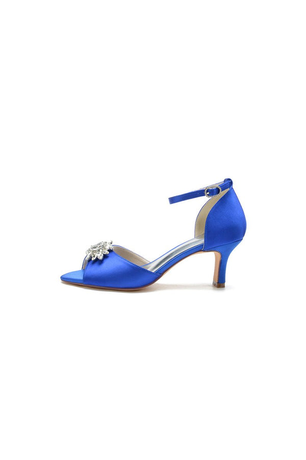 Royal Blue Satin Pump with Crystal Flower Accent - KissProm