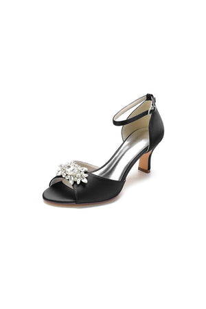 Royal Blue Satin Pump with Crystal Flower Accent - KissProm