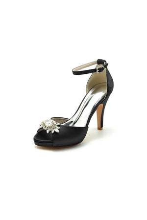 Royal Blue Silk Heels with Crystal Flower Ornament - KissProm