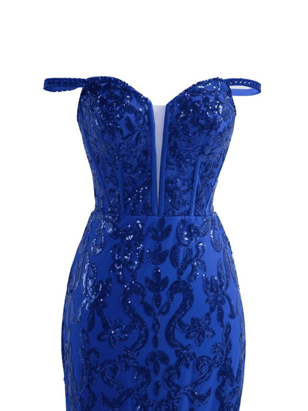 Sparkly Royal Blue Sheath Sequins Long Prom Dress with Slit – Prom Dress by KissProm | Available at KissProm