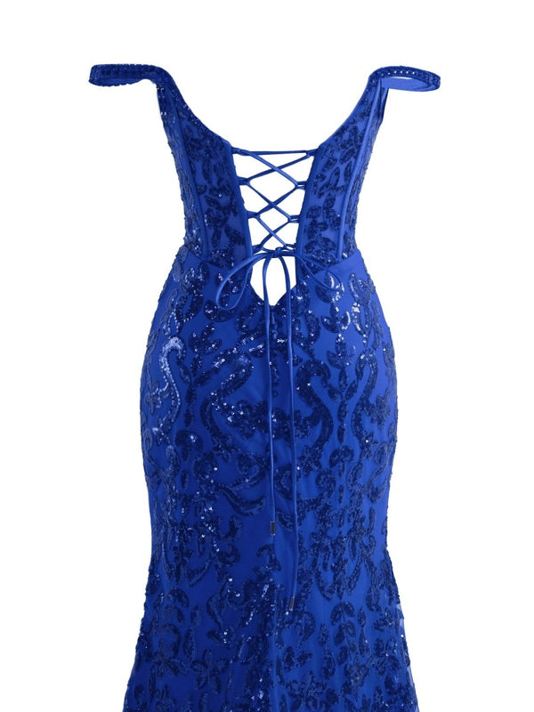 Sparkly Royal Blue Sheath Sequins Long Prom Dress with Slit – Prom Dress by KissProm | Available at KissProm