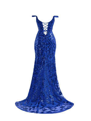 Sparkly Royal Blue Sheath Sequins Long Prom Dress with Slit – Prom Dress by KissProm | Available at KissProm