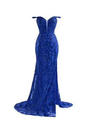 Sparkly Royal Blue Sheath Sequins Long Prom Dress with Slit – Prom Dress by KissProm | Available at KissProm