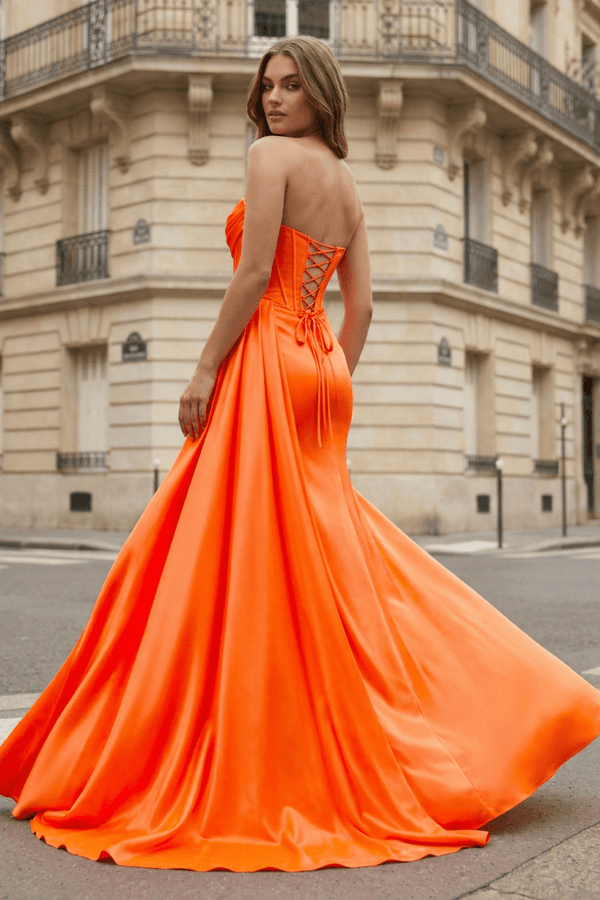 Mermaid Scoop Neck Orange Slit Long Prom Dress - KissProm