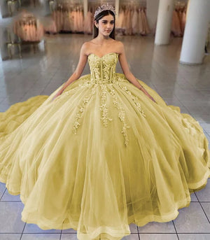 Sky Blue Ball-Gown Tulle 3D Flowers Sweetheart Quinceanera Dresses – Quinceanera Dresses by KissProm | Available at KissProm