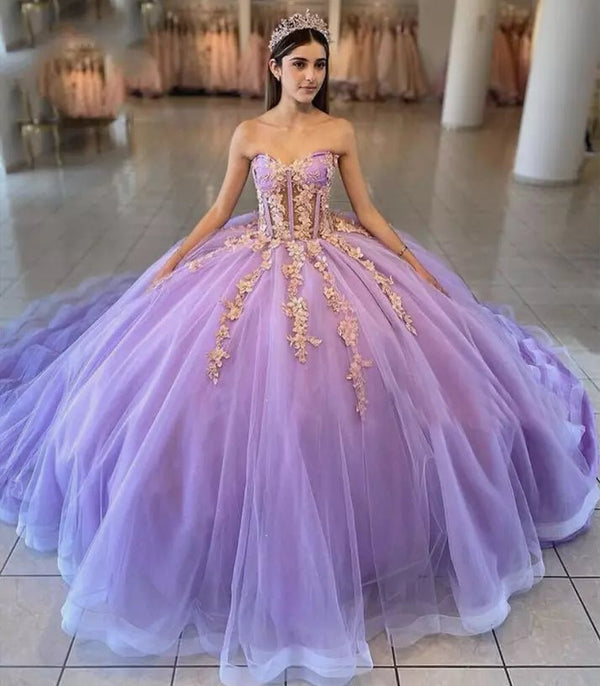 Sky Blue Ball-Gown Tulle 3D Flowers Sweetheart Quinceanera Dresses – Quinceanera Dresses by KissProm | Available at KissProm