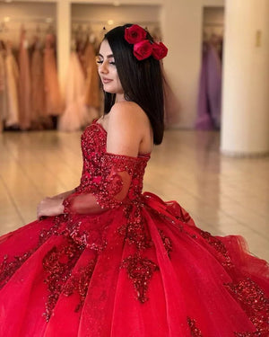 Red Sweetheart Quinceanera Dresses with Long Sleeves