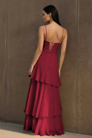 Yellow Spaghetti Straps Chiffon Sheath Long Formal Prom Dresses With Ruffles – Prom Dress by KissProm | Available at KissProm