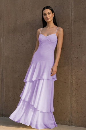 Yellow Spaghetti Straps Chiffon Sheath Long Formal Prom Dresses With Ruffles – Prom Dress by KissProm | Available at KissProm
