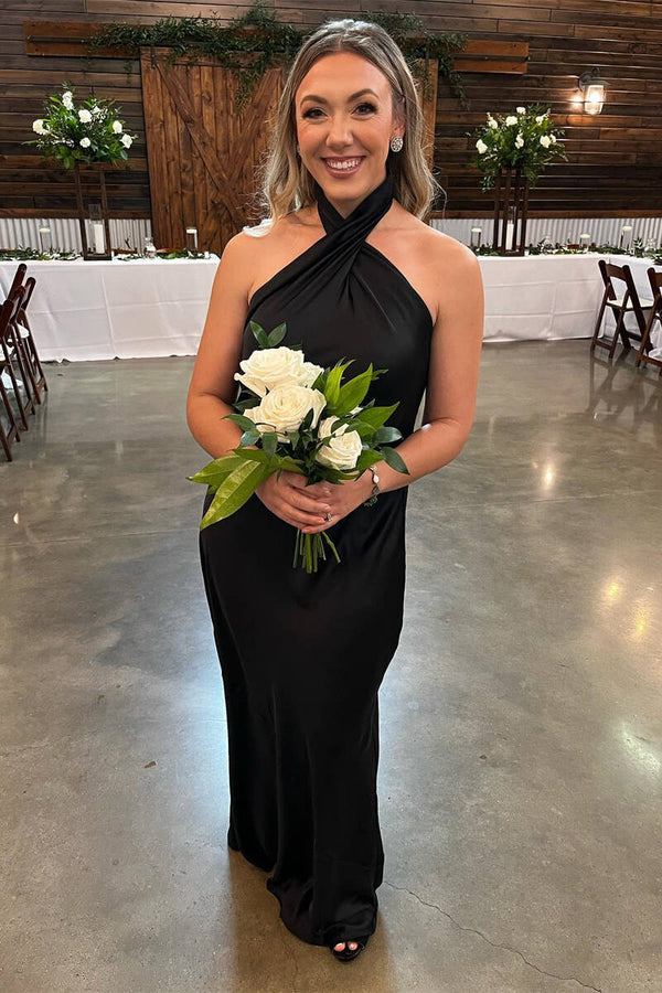 Sage Green Halter Sheath Ankle Length Bridesmaid Dress