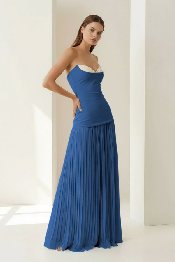 Blue Sweetheart Sheath Chiffon Pleated Long Prom Dresses – Prom Dress by KissProm | Available at KissProm