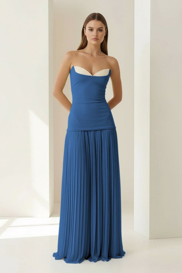 Blue Sweetheart Sheath Chiffon Pleated Long Prom Dresses – Prom Dress by KissProm | Available at KissProm