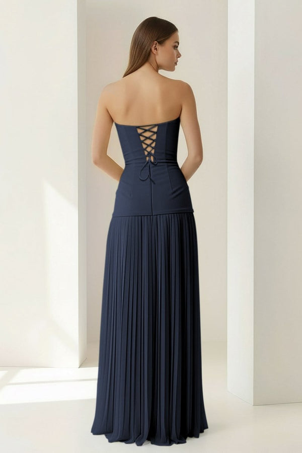 Blue Sweetheart Sheath Chiffon Pleated Long Prom Dresses – Prom Dress by KissProm | Available at KissProm