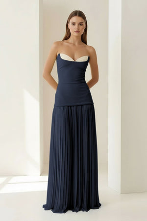 Blue Sweetheart Sheath Chiffon Pleated Long Prom Dresses – Prom Dress by KissProm | Available at KissProm