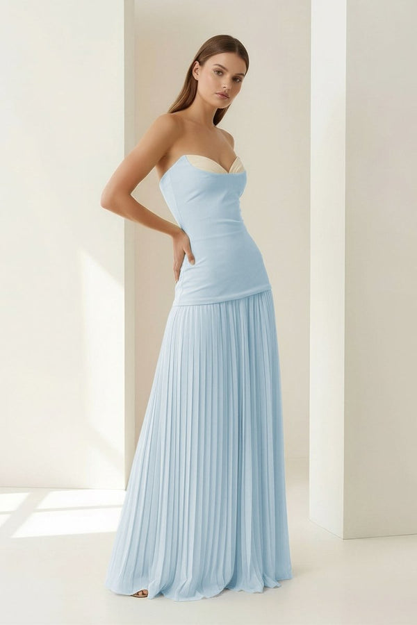 Blue Sweetheart Sheath Chiffon Pleated Long Prom Dresses – Prom Dress by KissProm | Available at KissProm