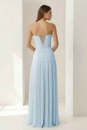 Blue Sweetheart Sheath Chiffon Pleated Long Prom Dresses – Prom Dress by KissProm | Available at KissProm