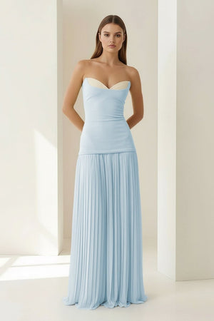 Blue Sweetheart Sheath Chiffon Pleated Long Prom Dresses – Prom Dress by KissProm | Available at KissProm