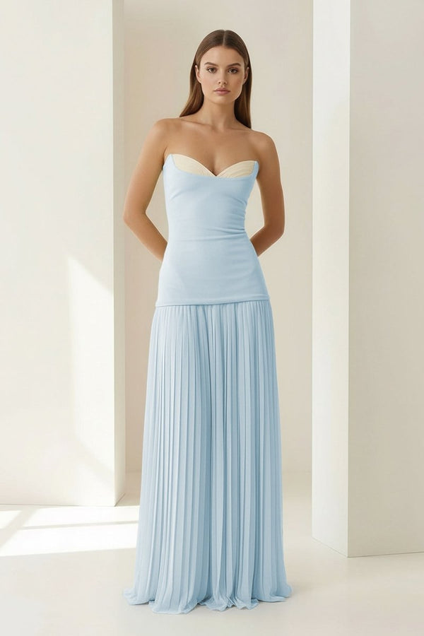 Blue Sweetheart Sheath Chiffon Pleated Long Prom Dresses – Prom Dress by KissProm | Available at KissProm