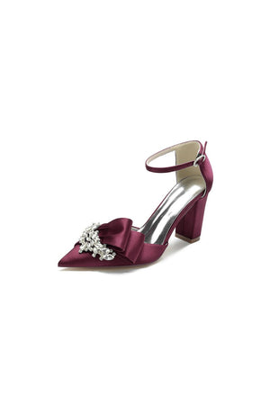 White Satin Heels Featuring a Large Decorative Bow and Metallic Heel - KissProm
