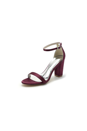 Satin Open Toe Ankle Strap Chunky Heels - KissProm