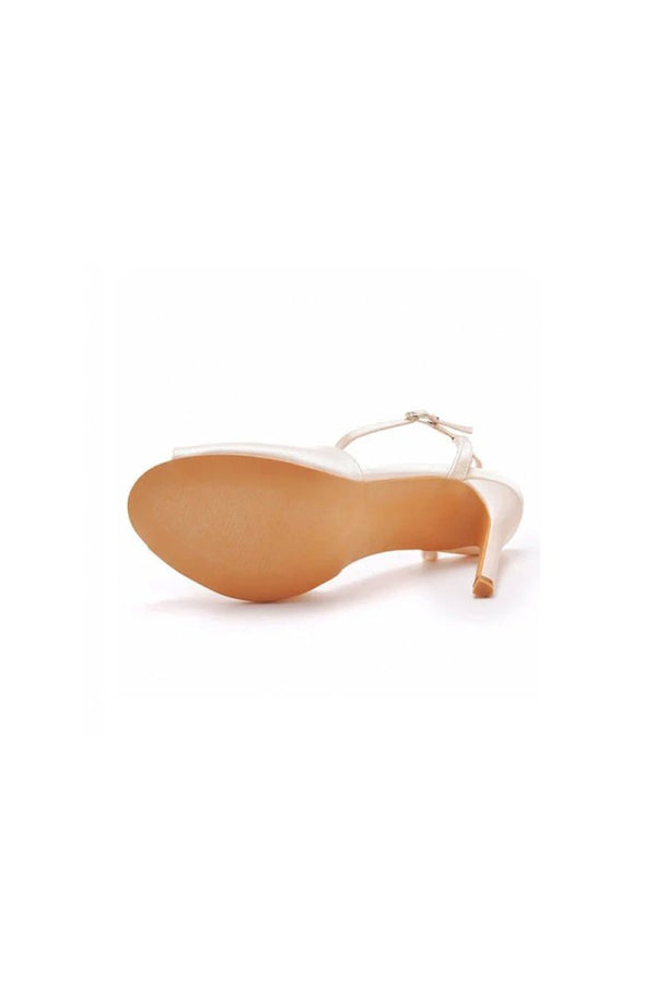 Satin Pearl Peep Toe Stiletto Ankle Strap Buckle Ultra High Heels - KissProm