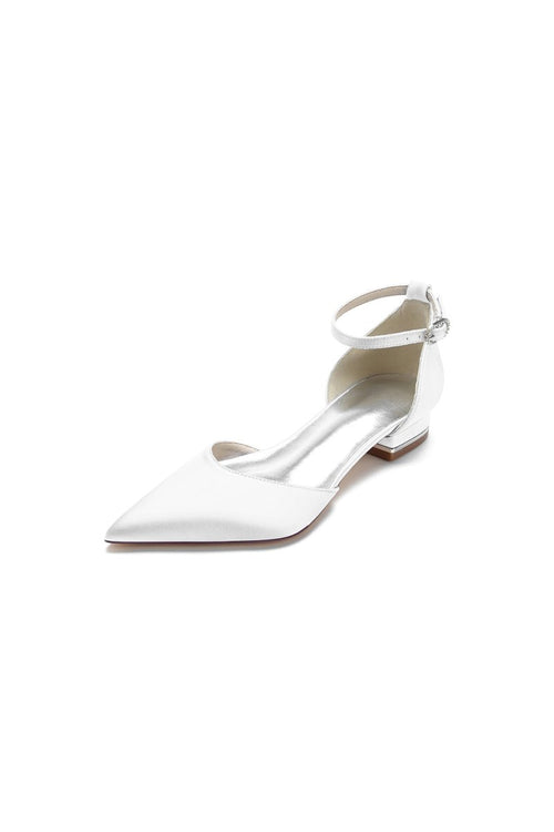 Satin Pointed Toe Ankle Strap Kitten Heels - KissProm