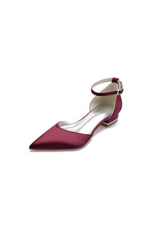Satin Pointed Toe Ankle Strap Kitten Heels - KissProm