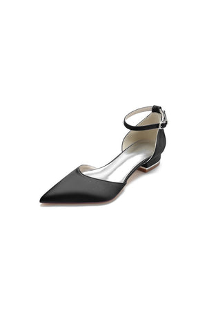 Satin Pointed Toe Ankle Strap Kitten Heels - KissProm