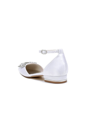 Satin Pointed Toe Ankle Strap Rhinestone Kitten Heels - KissProm