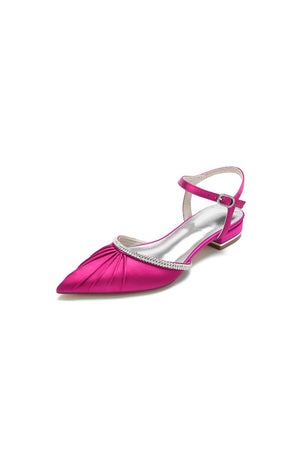 Satin Pointed Toe Beaded Buckle Kitten Heels - KissProm