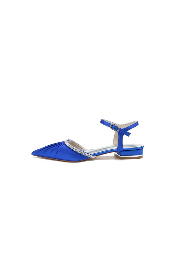 Satin Pointed Toe Beaded Buckle Kitten Heels - KissProm