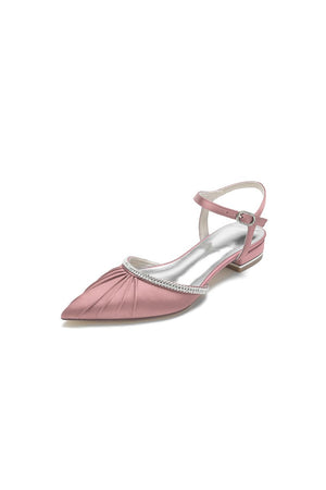 Satin Pointed Toe Beaded Buckle Kitten Heels - KissProm