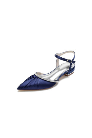 Satin Pointed Toe Beaded Buckle Kitten Heels - KissProm