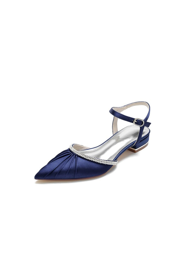 Satin Pointed Toe Beaded Buckle Kitten Heels - KissProm