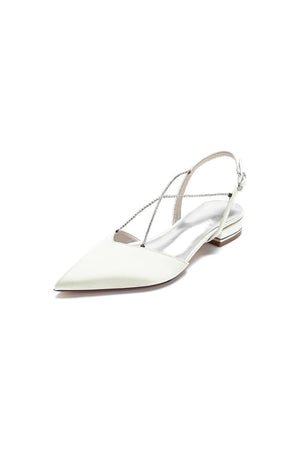 Satin Pointed Toe Beading Buckle Kitten Heels - KissProm