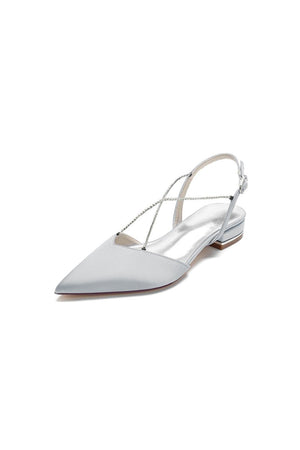 Satin Pointed Toe Beading Buckle Kitten Heels - KissProm