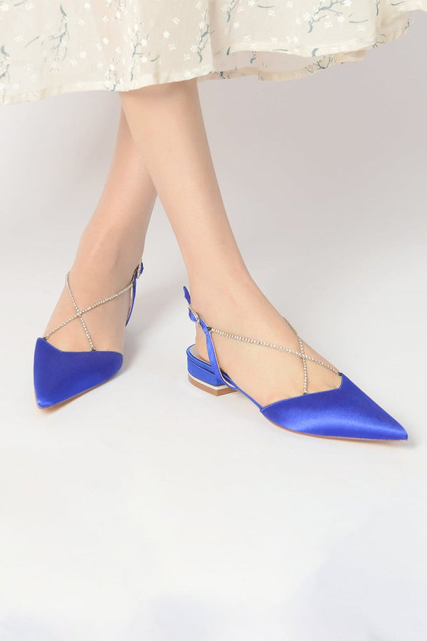 Satin Pointed Toe Beading Buckle Kitten Heels - KissProm