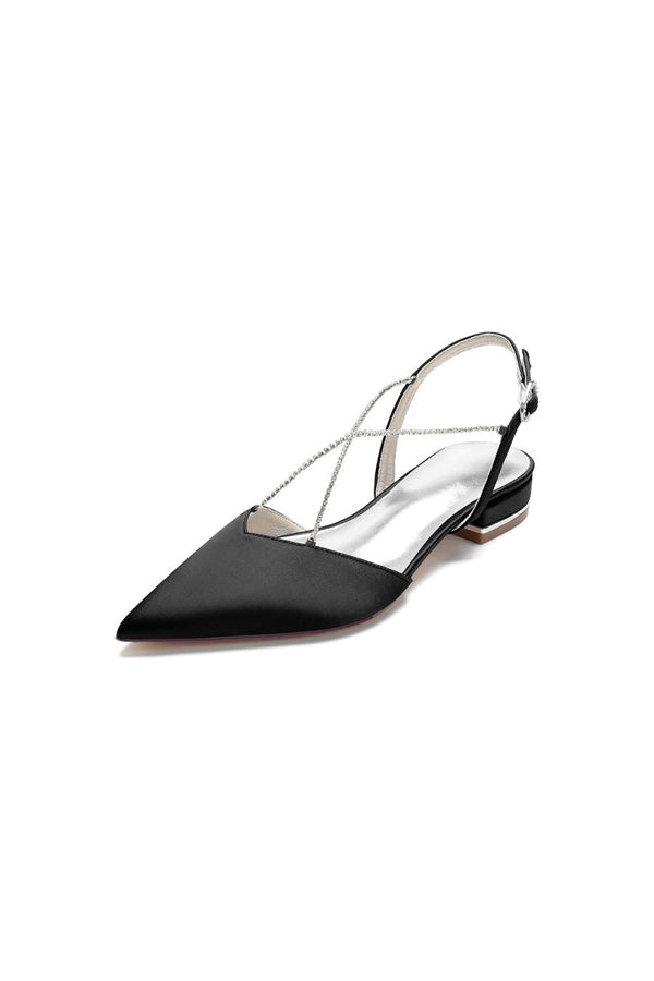Satin Pointed Toe Beading Buckle Kitten Heels - KissProm