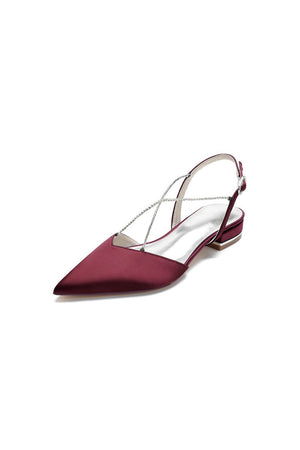 Satin Pointed Toe Beading Buckle Kitten Heels - KissProm
