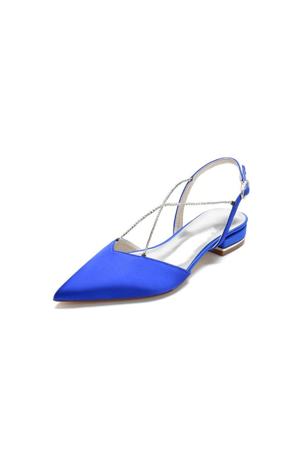 Satin Pointed Toe Beading Buckle Kitten Heels - KissProm