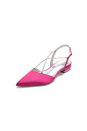 Satin Pointed Toe Beading Buckle Kitten Heels - KissProm
